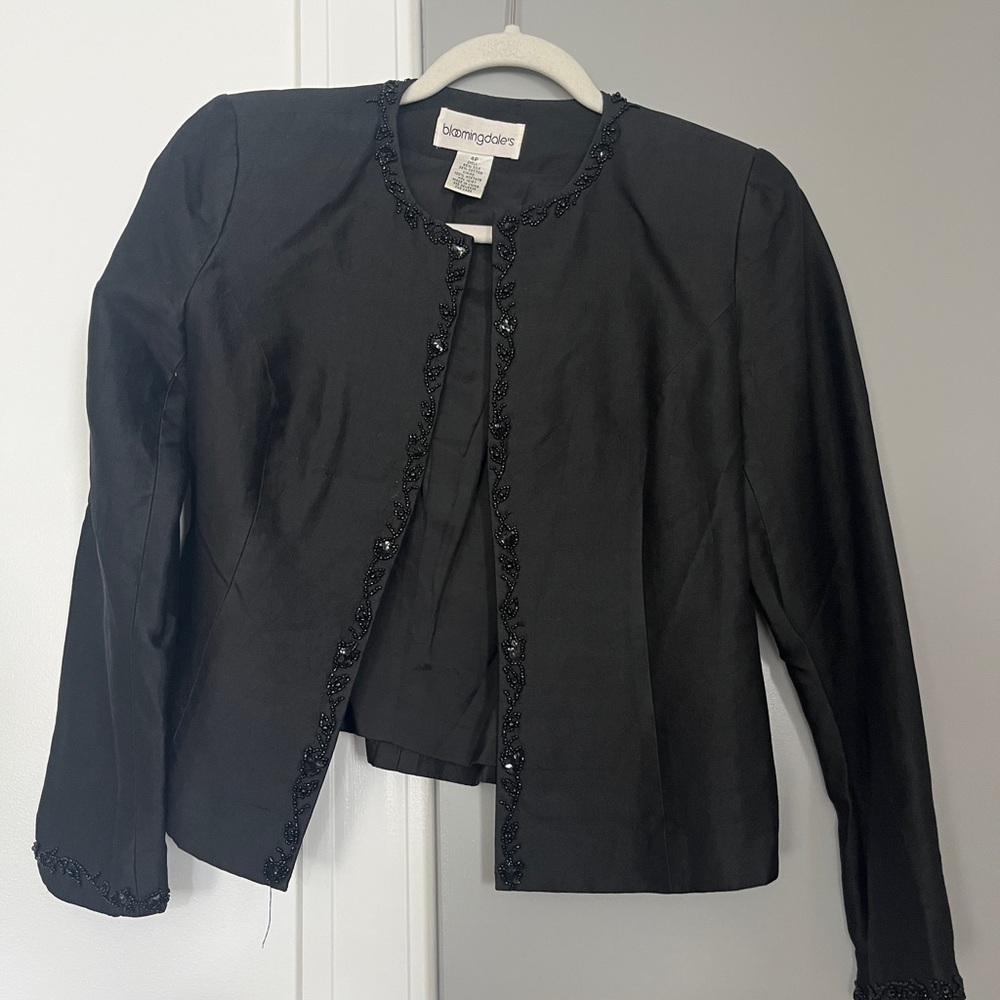 Bloomingdale's Charcoal Jacket with Beaded Embellishments 4 Petite
